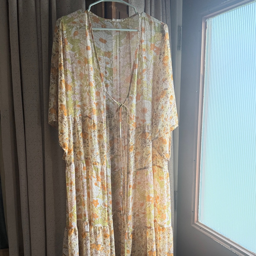 Kori Floral Kimono Cover-Up in Yellow and Cream